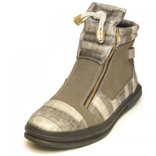 Fiesso Grey PU Leather Alligator Print High Top Sneakers Boots FI2211.